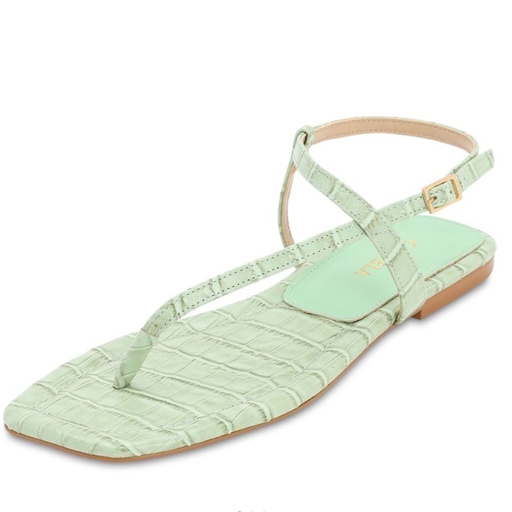 NWT Carvela Kurt Geiger 36.5 mint leather croc embossed thong sandals